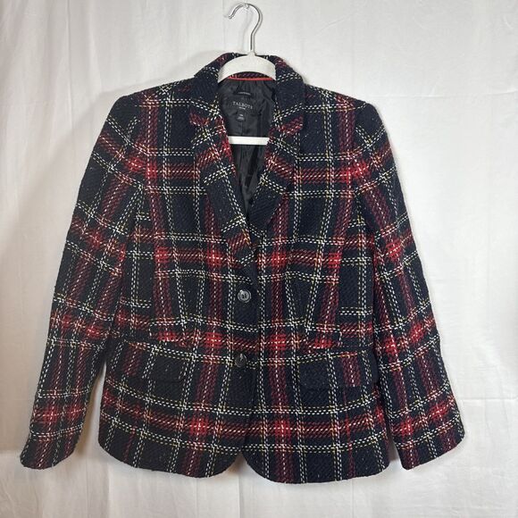 Women’s Talbot Aberdeen Black And Red Plaid Wool Blazer Size 14 Petite Preowned - Picture 1 of 14